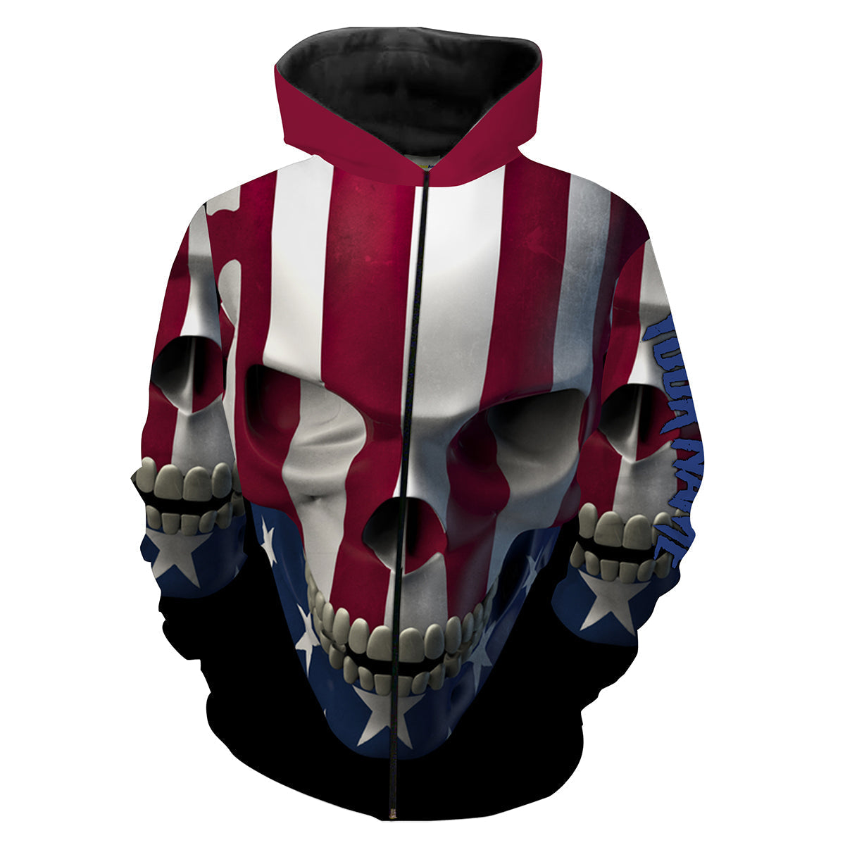 American Skull Flag Patriotic Custom Name 3D Full Printing Shirt Zip Up Hoodie Zip Up Hoodie