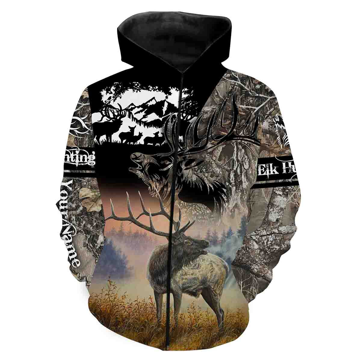 Personalized Elk Hunting Full Print T- Shirt Zip up hoodie