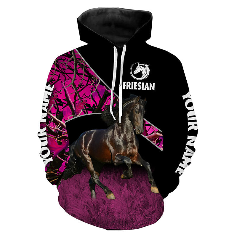 Friesian Horse pink camo Custom name All over print Shirts - Personalized gift for Women Horse lovers - FSD751