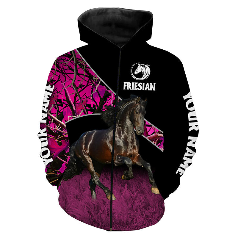 Friesian Horse pink camo Custom name All over print Shirts - Personalized gift for Women Horse lovers - FSD751