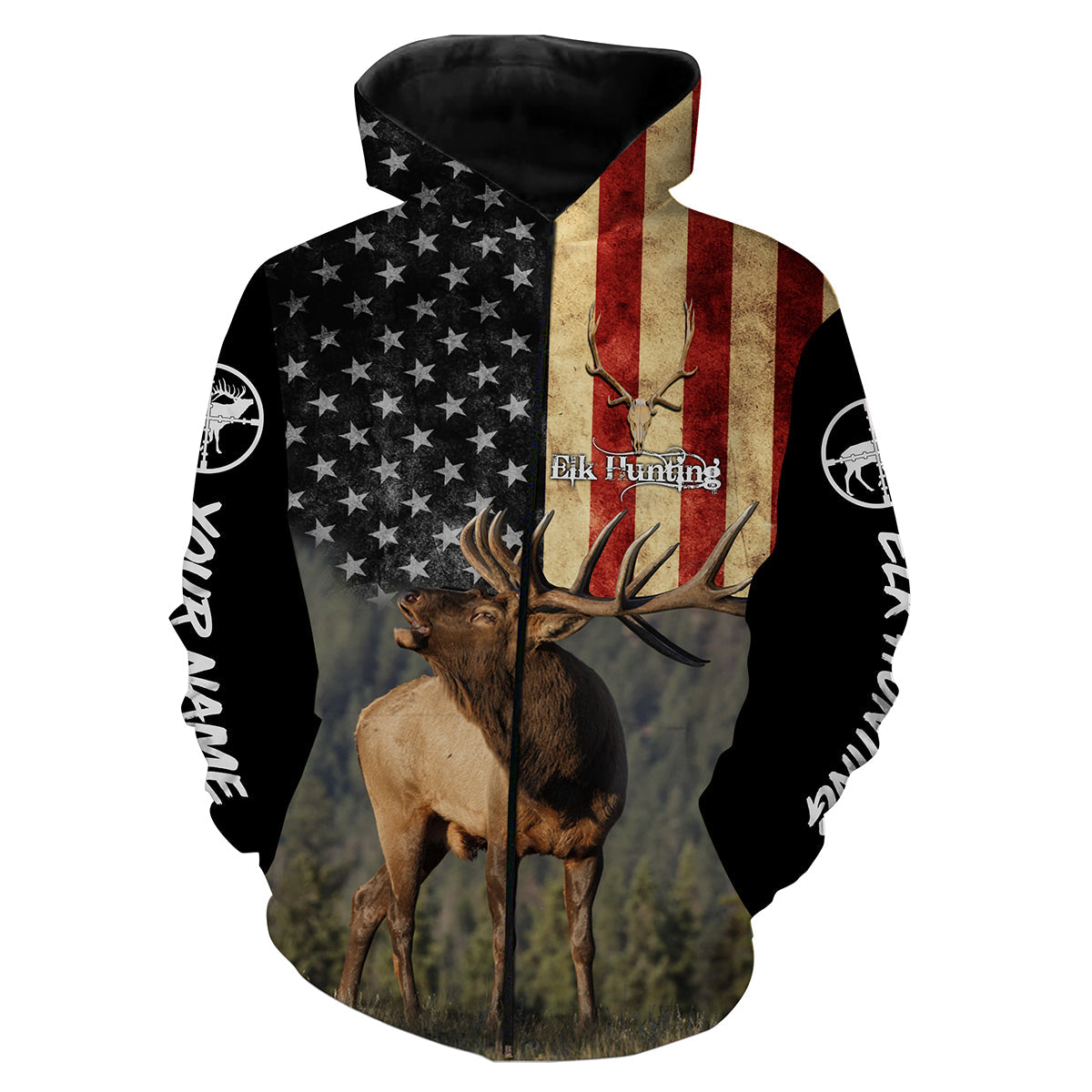 Elk hunting American flag Custom name All over print shirt, T-shirt, Hoodie, Long sleeve Hunting gift FSD3165