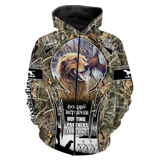 Golden Retriever Hunting partners Custom NAME and PHOTO All over print Shirts Personalized gift FSD207 Zip up hoodie