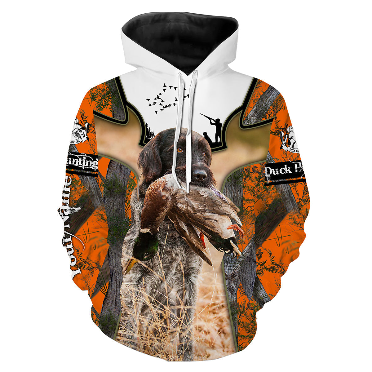 Duck Hunting With Dog Orange Camo Custom Name 3D All Over Printing Shirts Hoodie Best Hunting Gifts For Men Women Kid  Hoodie Hoodie