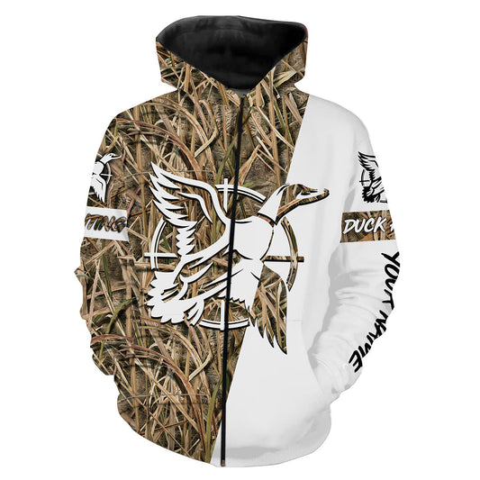 Duck Hunting Waterfowl Camo Customize Name Shirts For Adult And Kid  Zip Up Hoodie Zip Up Hoodie