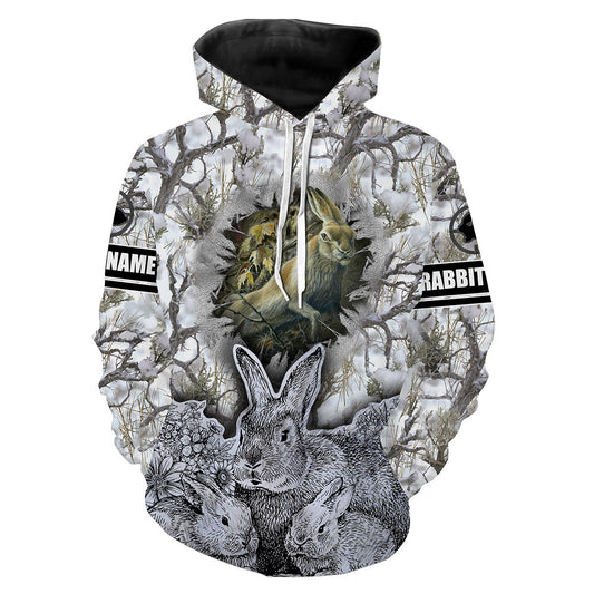 Rabbit Hare Hunting Snow Camo Custom Name 3D Full Printing Hoodie Hoodie Hoodie