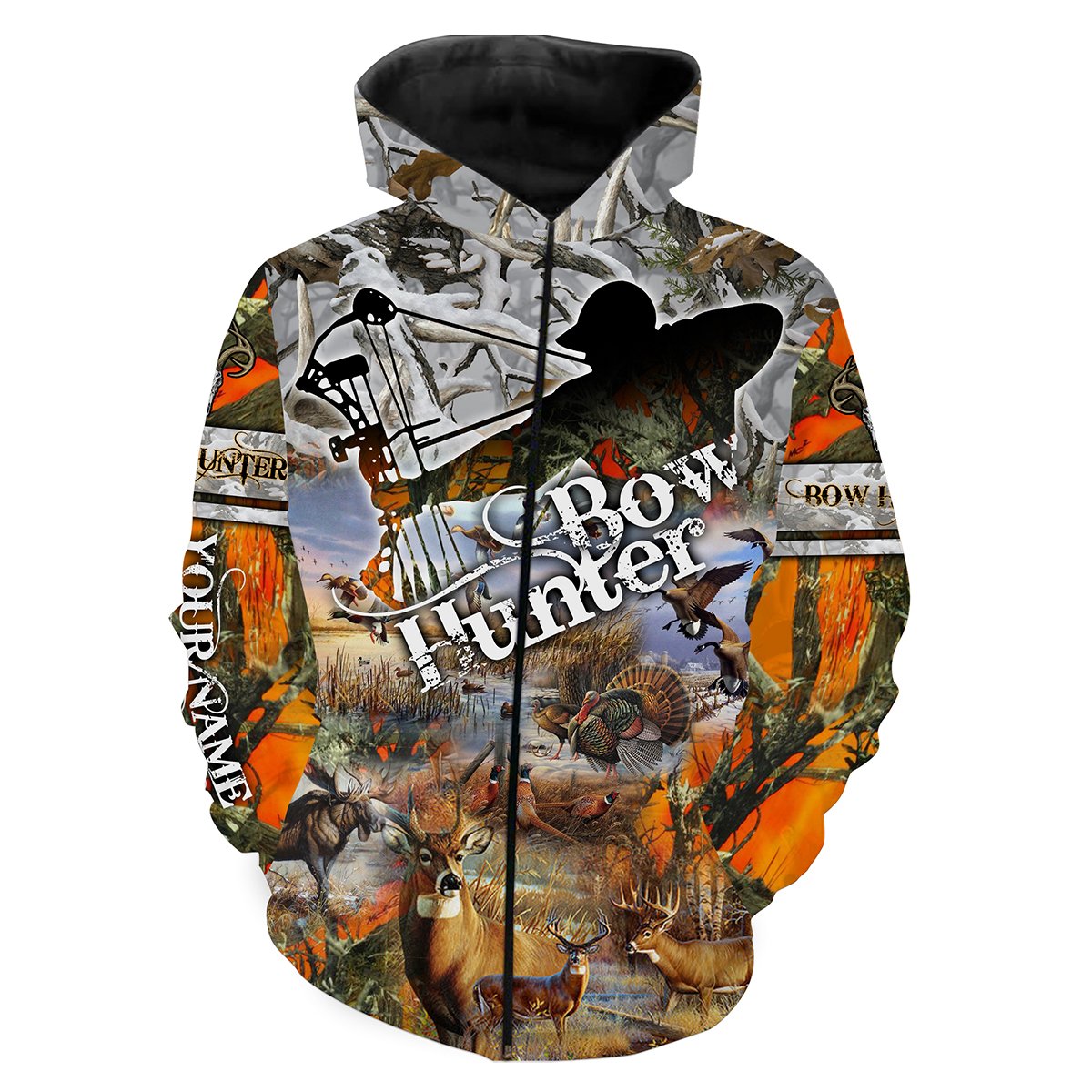 Bow Hunter Custom Name Camo All over print shirts Zip up hoodie