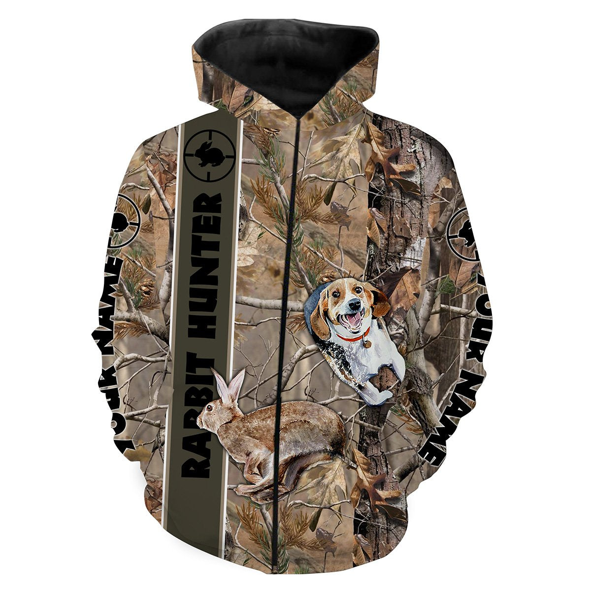 Rabbit hunting with beagles hunting dog camouflage custom Name Shirt Personalized hunting gift FSD546 Zip up hoodie