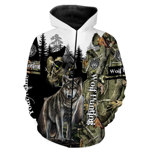 Wolf hunting Custom Name 3D All Over Printed Shirts, Hoodie, Zip up Hoodie, Long Sleeve - FSD1039 Zip up hoodie