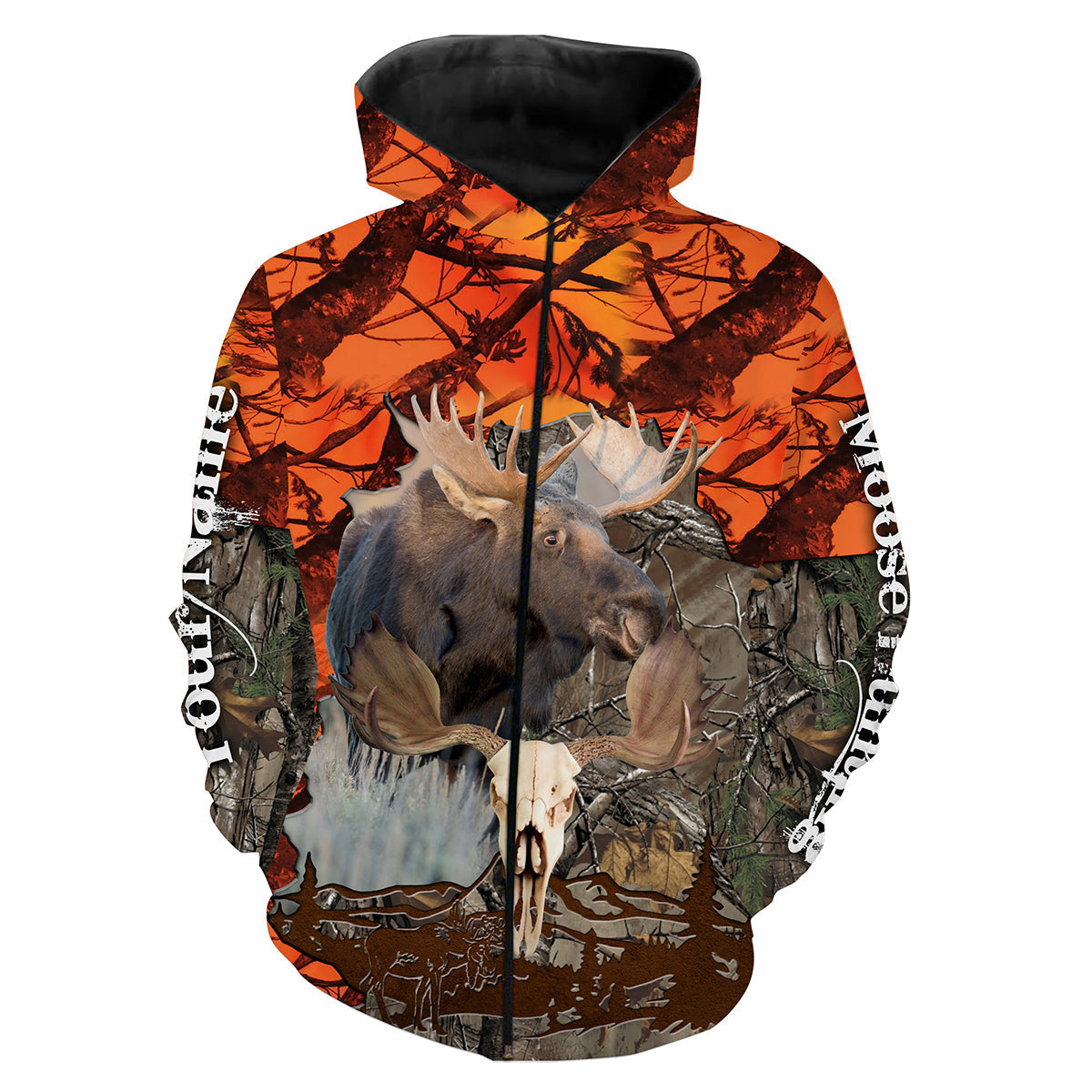 Moose Hunting Orange Camouflage Shirts Personalized Hunting Gift Fsd1043 Zip Up Hoodie Zip Up Hoodie