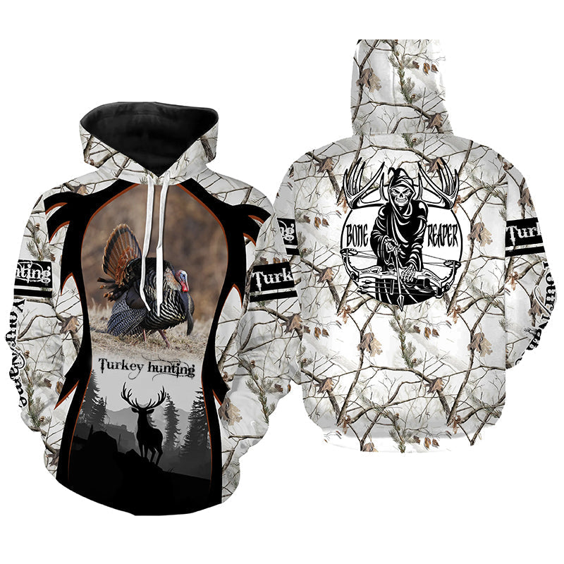 Wild Turkey hunting Grim Reaper Snow camo 3D All over print Shirts, Hoodie Personalized Hunting gift FSD3714 Hoodie