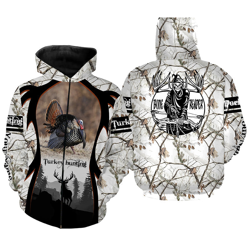 Wild Turkey hunting Grim Reaper Snow camo 3D All over print Shirts, Hoodie Personalized Hunting gift FSD3714 Zip up hoodie