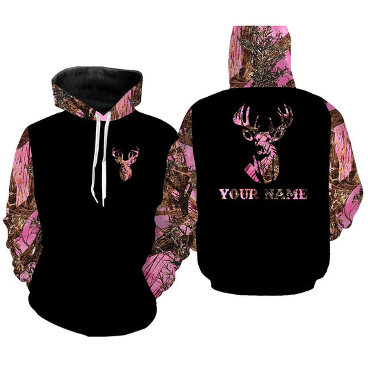 Women hunting pink true timber camo custom name All over print Shirts FSD379 Hoodie