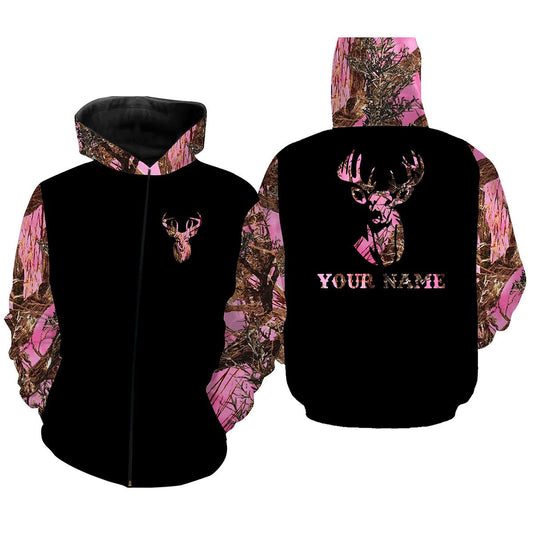 Women hunting pink true timber camo custom name All over print Shirts FSD379 Zip up hoodie