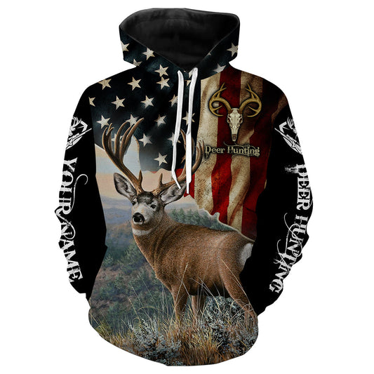 Mule Deer hunting American flag Custom name All over print shirts Personalized hunting gifts FSD1 Hoodie