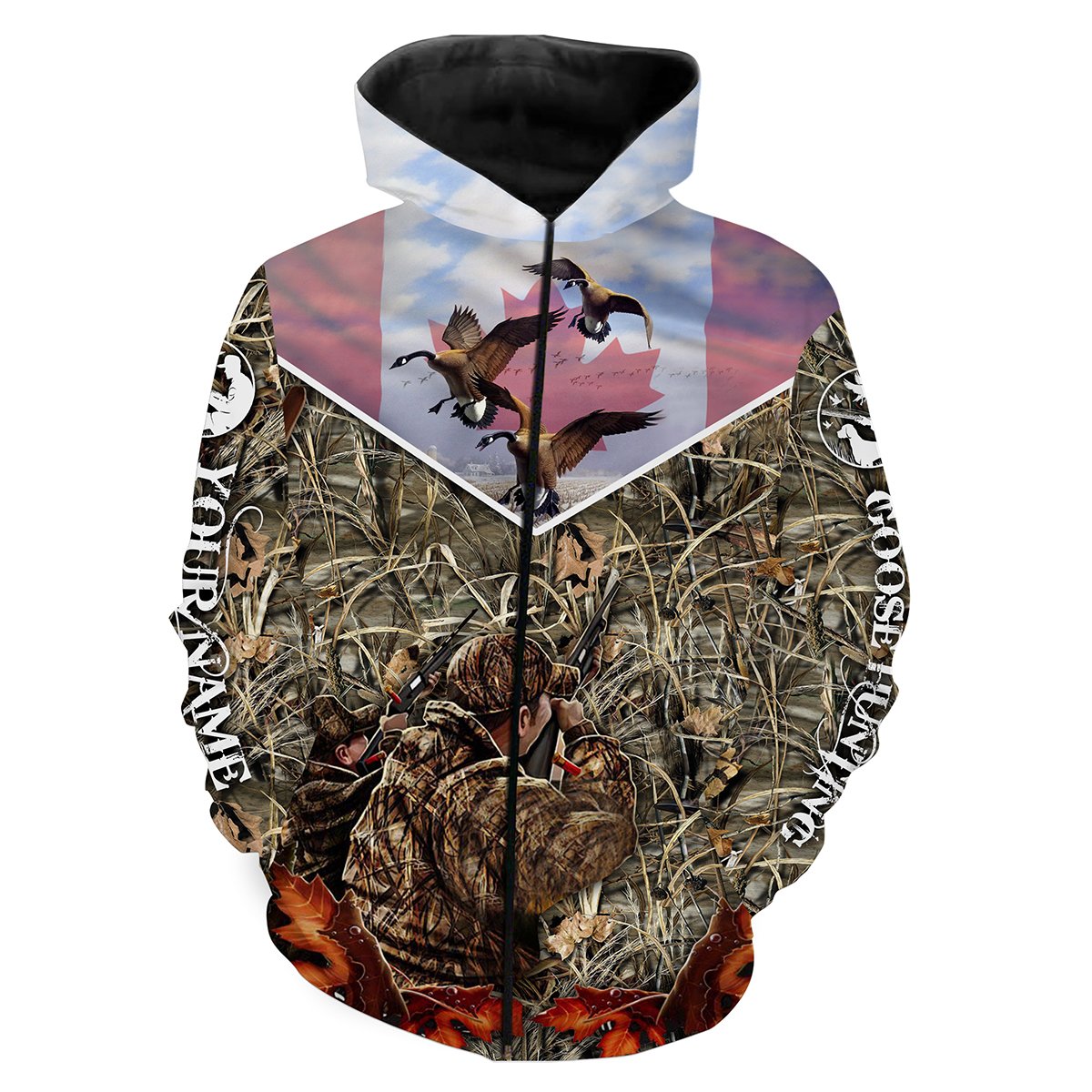 Goose Hunting Canada Flag Camo Custom Name All Over Print Shirts  Zip Up Hoodie Zip Up Hoodie