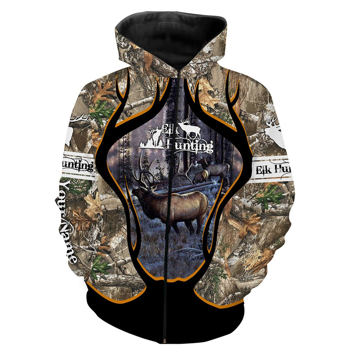 Personalized Elk Hunting full 3D printing Hoodie Zip up hoodie