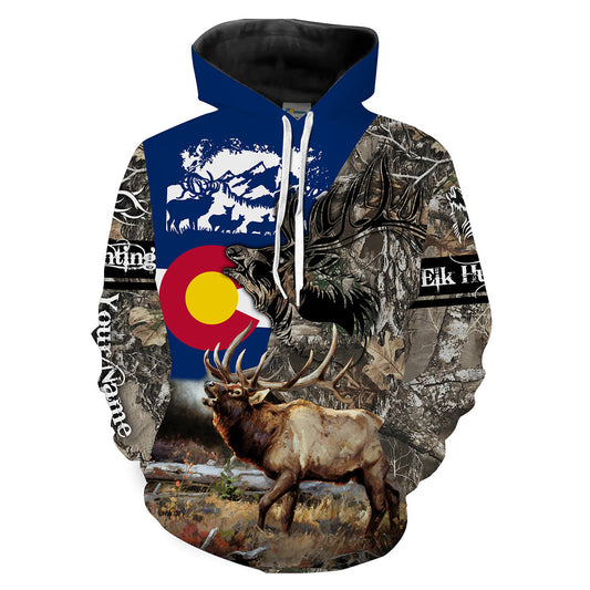 Colorado Elk Hunting CO State Flag Camo Custom Name Shirts - Elk Colorado Hunter Shirt Personalized Gift FSD2355