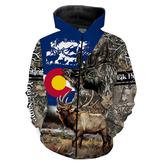 Colorado Elk Hunting CO State Flag Camo Custom Name Shirts - Elk Colorado Hunter Shirt Personalized Gift FSD2355