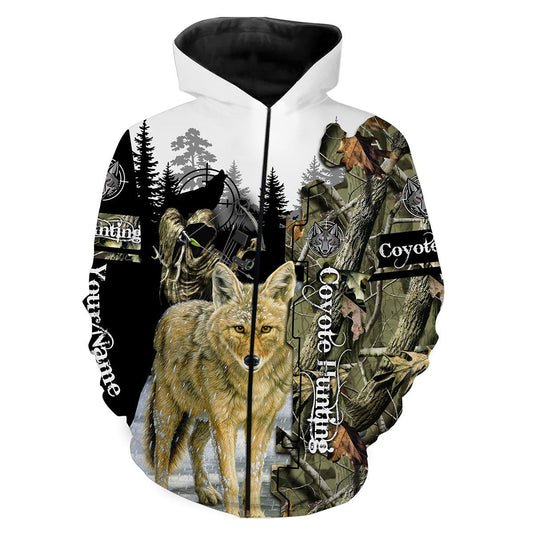 Coyote hunting Custom Name 3D All over printed shirts Zip up hoodie