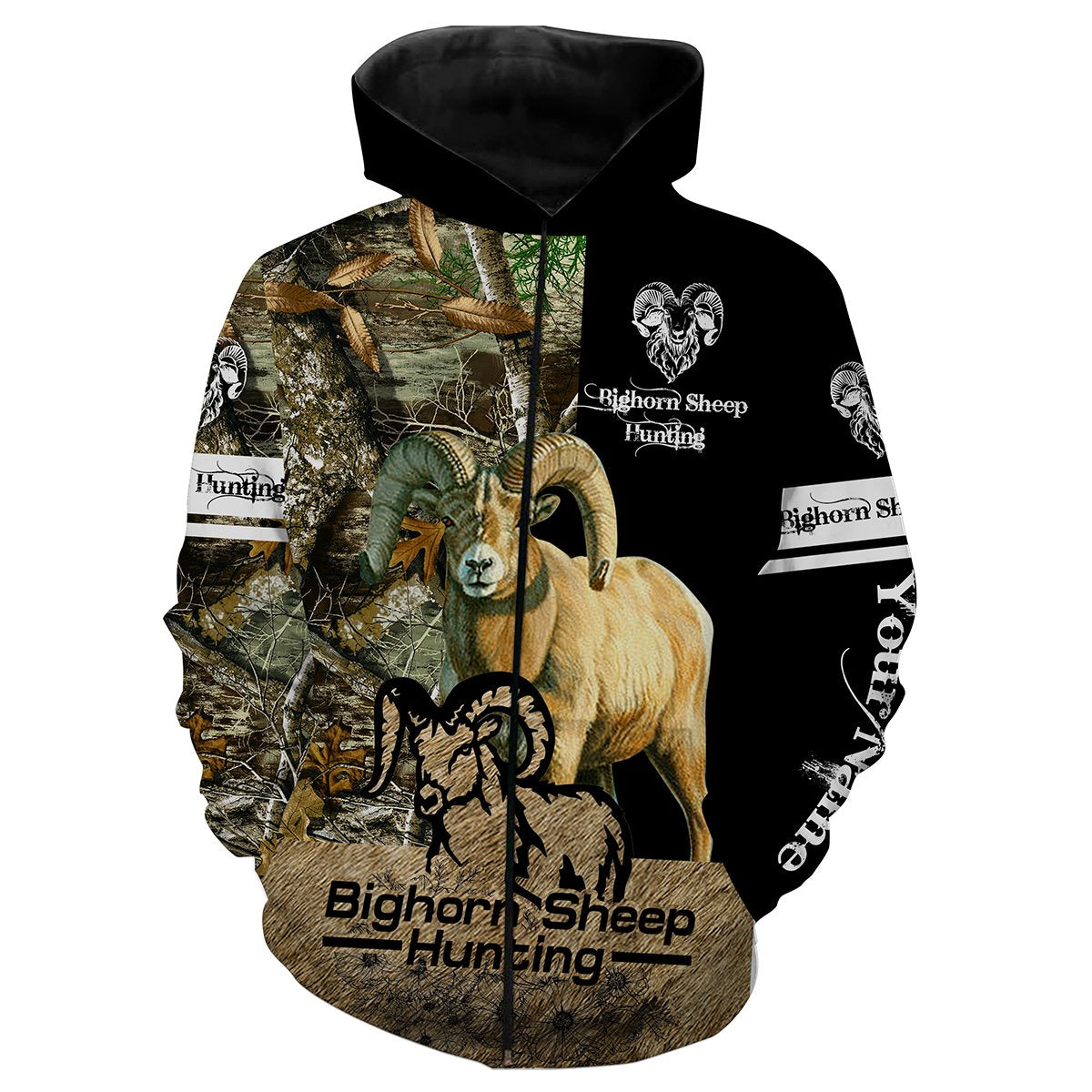 Bighorn Sheep Hunting Custom Name 3D All Over Print Shirts  Zip Up Hoodie Zip Up Hoodie