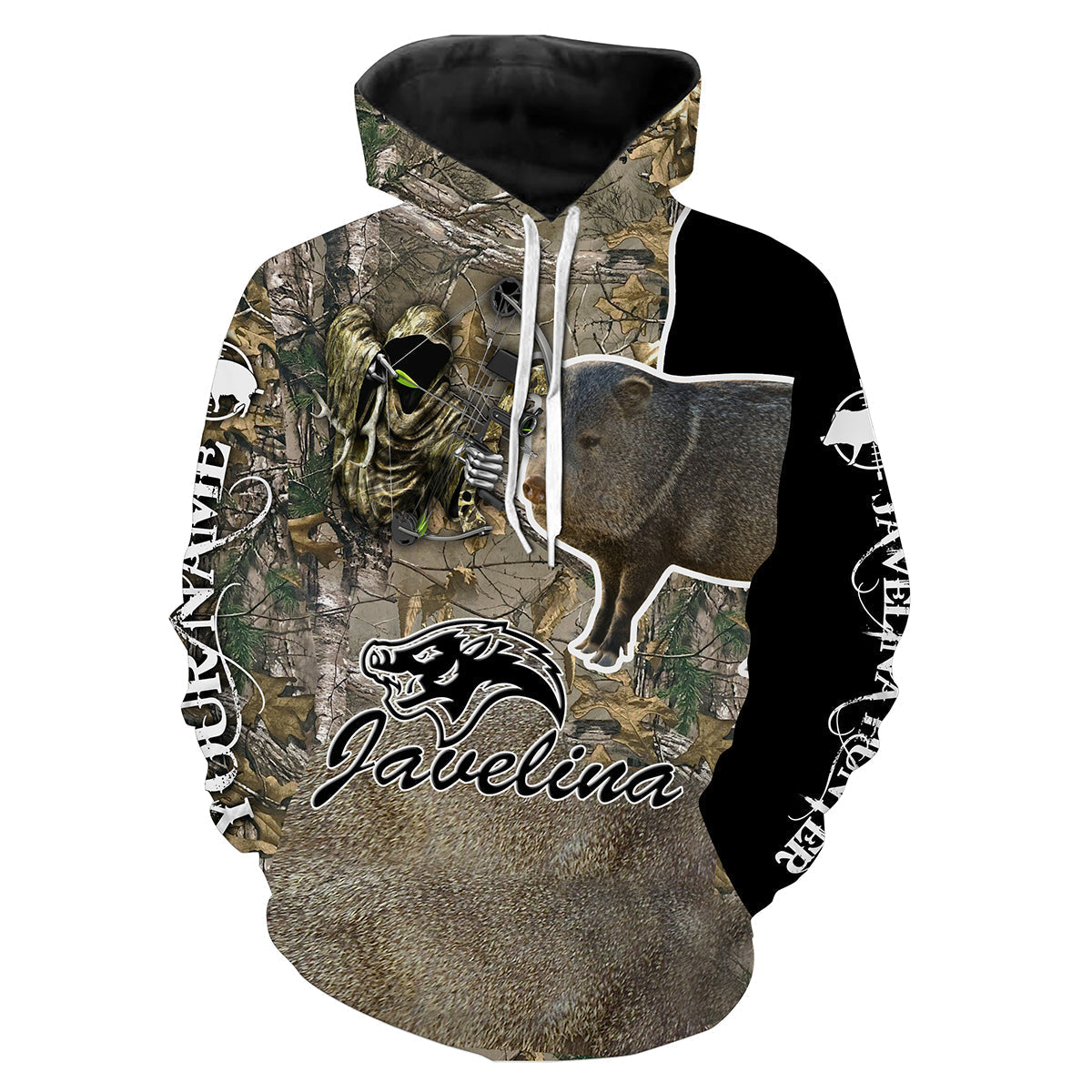 Javelina hunting Grim Reaper camouflage custom Name 3D All over print Hoodie, Sweatshirt FSD860