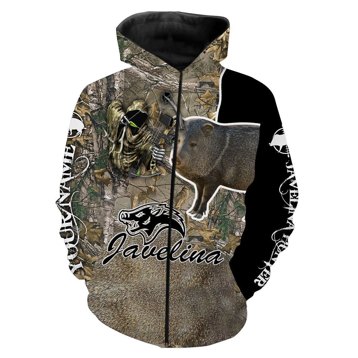 Javelina hunting Grim Reaper camouflage custom Name 3D All over print Hoodie, Sweatshirt FSD860