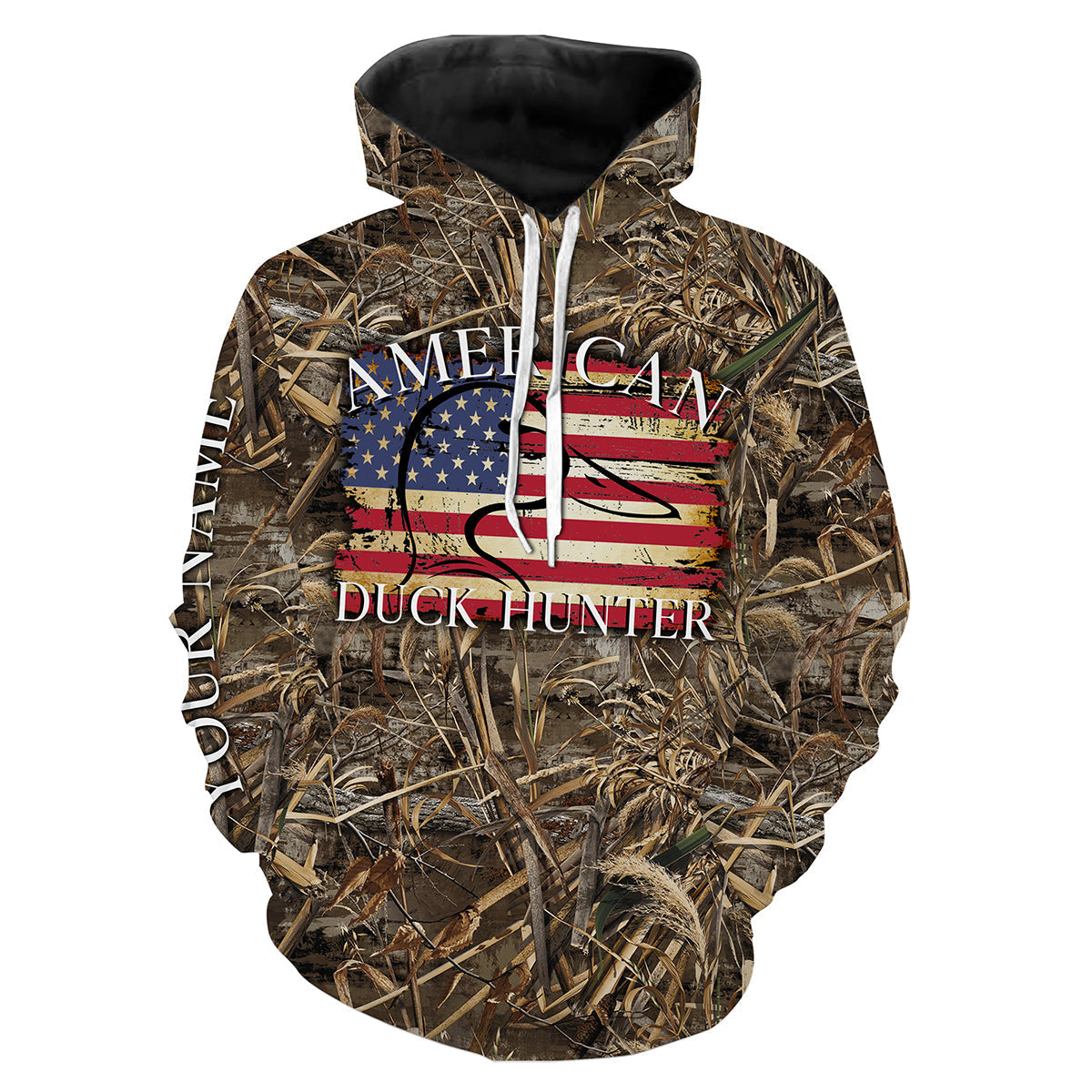 American Duck Hunter Waterfowl Camo Custom Name 3D All Over Printing Shirts Hoodie Hoodie