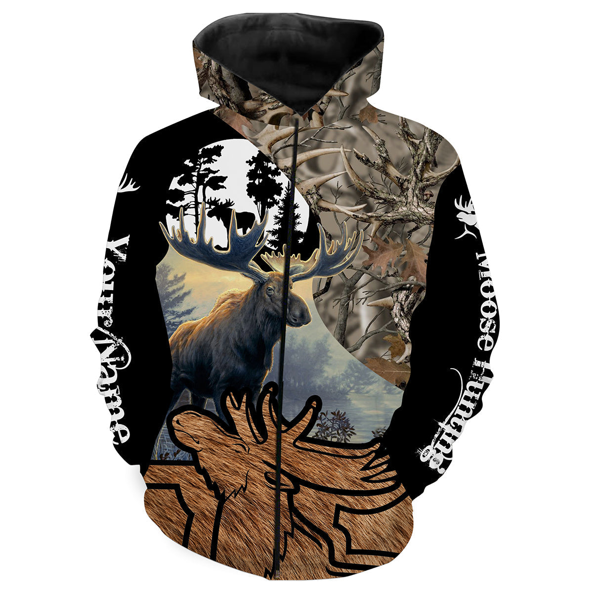 Personalized Moose hunting full print T-shirt, long sleeves, hoodie - hunting gift for men, women and kid - FSD7