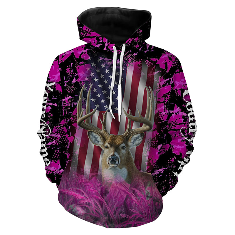 US white-tailed Deer hunting pink camo custom 3D Full printing Shirt - Hunting clothes for Women FSD3375