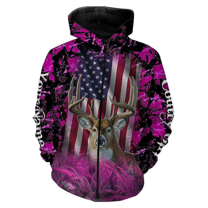 US white-tailed Deer hunting pink camo custom 3D Full printing Shirt - Hunting clothes for Women FSD3375