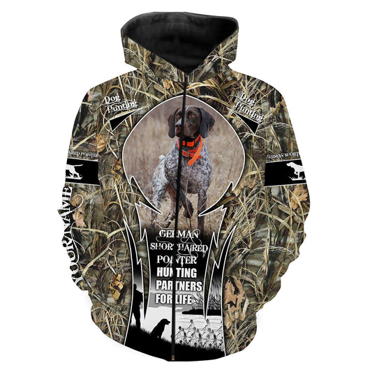 Hunting with dog German Shorthaired Pointer Duck Pheasant hunting Custom Name and Photo 3D All over print Shirt