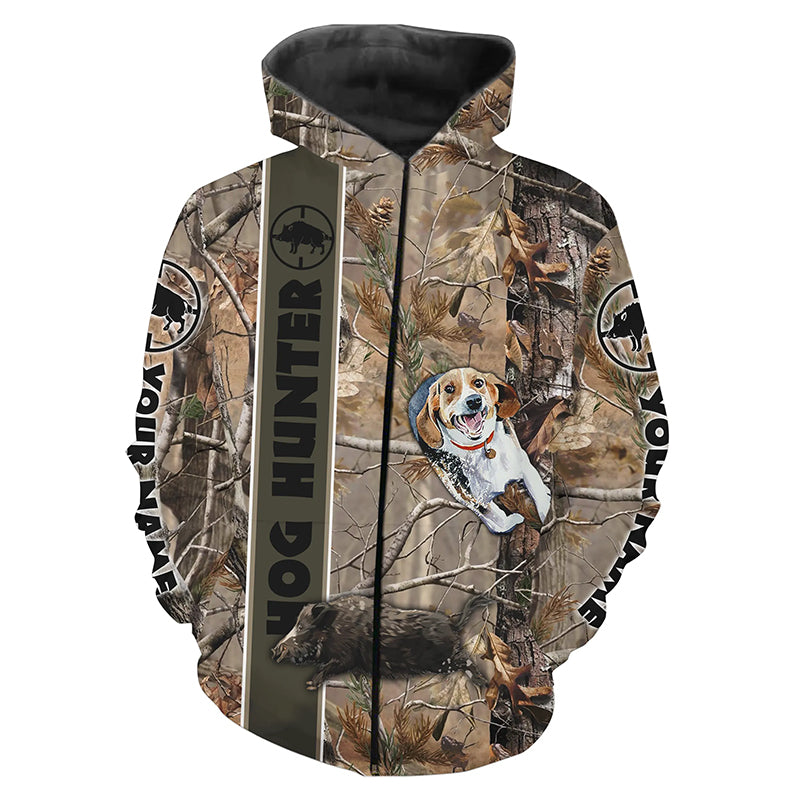 Wild Hog Hunting with Beagles Dogs Camouflage Custom Name All over print Shirts, Hunting Gifts FSD3853 Zip up hoodie