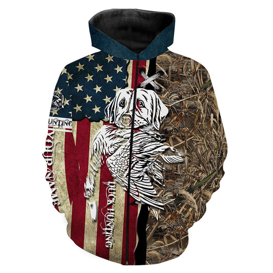 Duck hunting dog Labrador American flag camo custom Name 3D All over print Shirts FSD408