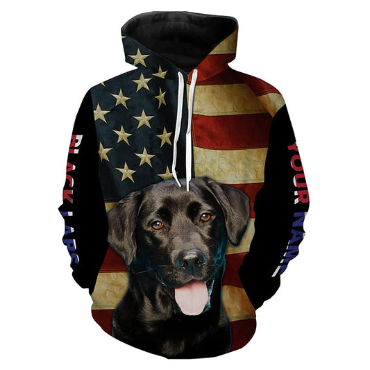 Labrador Retriever American flag Custom Name 3D all over print T-shirt Hoodie| USA Black Labs shirt FSD3635