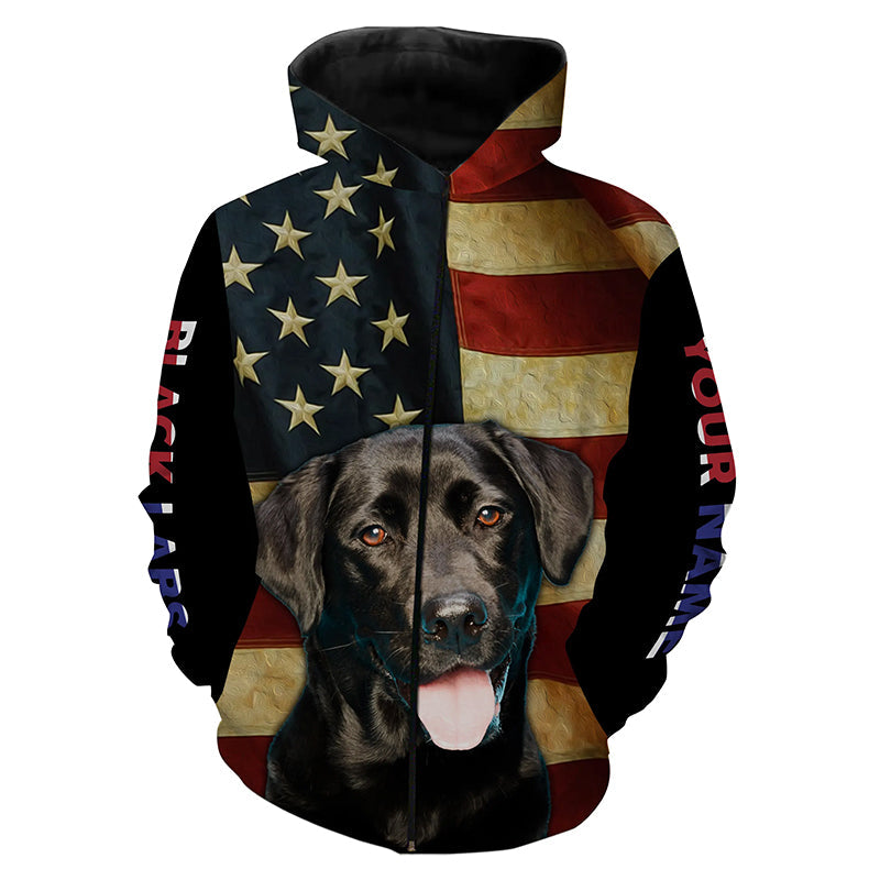 Labrador Retriever American flag Custom Name 3D all over print T-shirt Hoodie| USA Black Labs shirt FSD3635