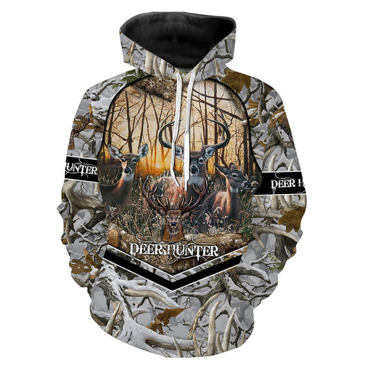 White-tailed Deer Hunting Snow Camo 3D Full Print Shirts Hunting Gifts For Men, Women and Kid FSD1826 Hoodie