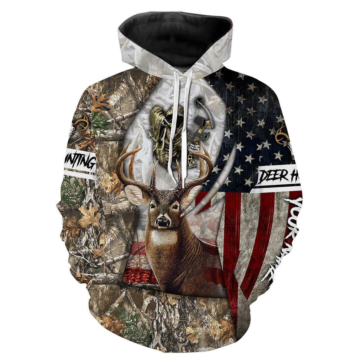 Whitetail Deer Bow Hunting American Flag 4th of July 3D All over printed Shirts Personalized Patriotic Hunting gift FSD2099 Hoodie