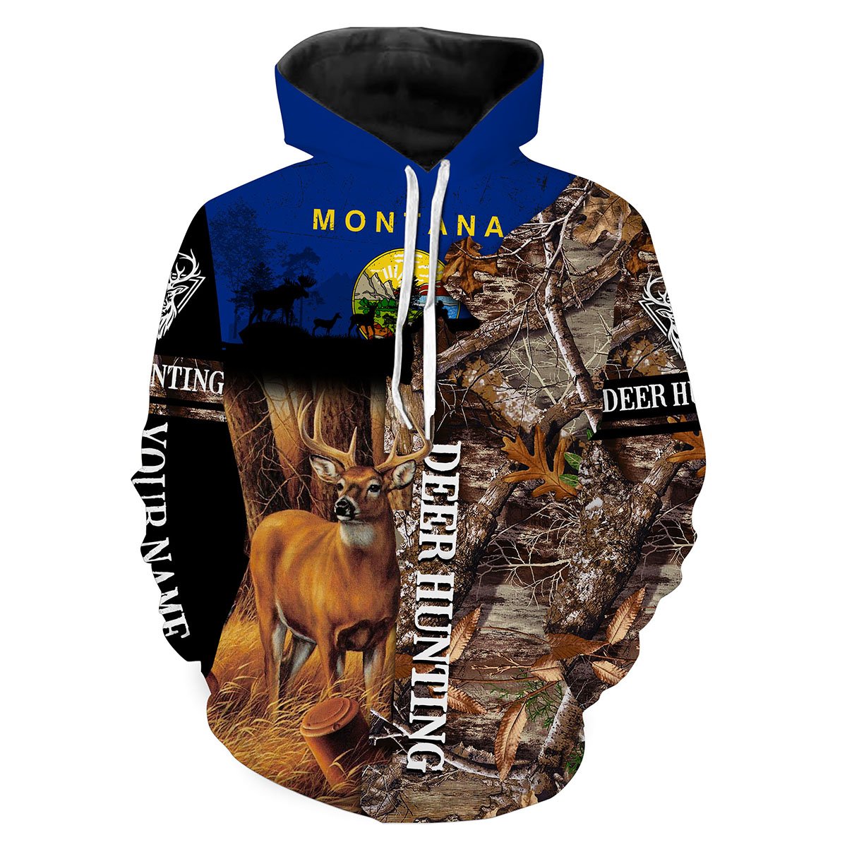 Deer hunting Montana Flag camo Custom Name 3D All over print Shirts - FSD258