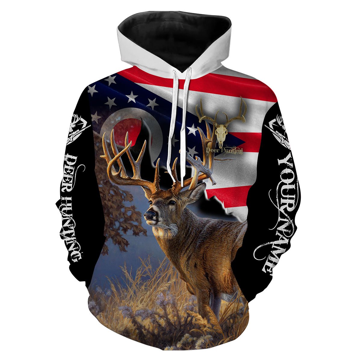 Deer hunting Ohio Flag camo Custom Name 3D All over print Shirts Hoodie