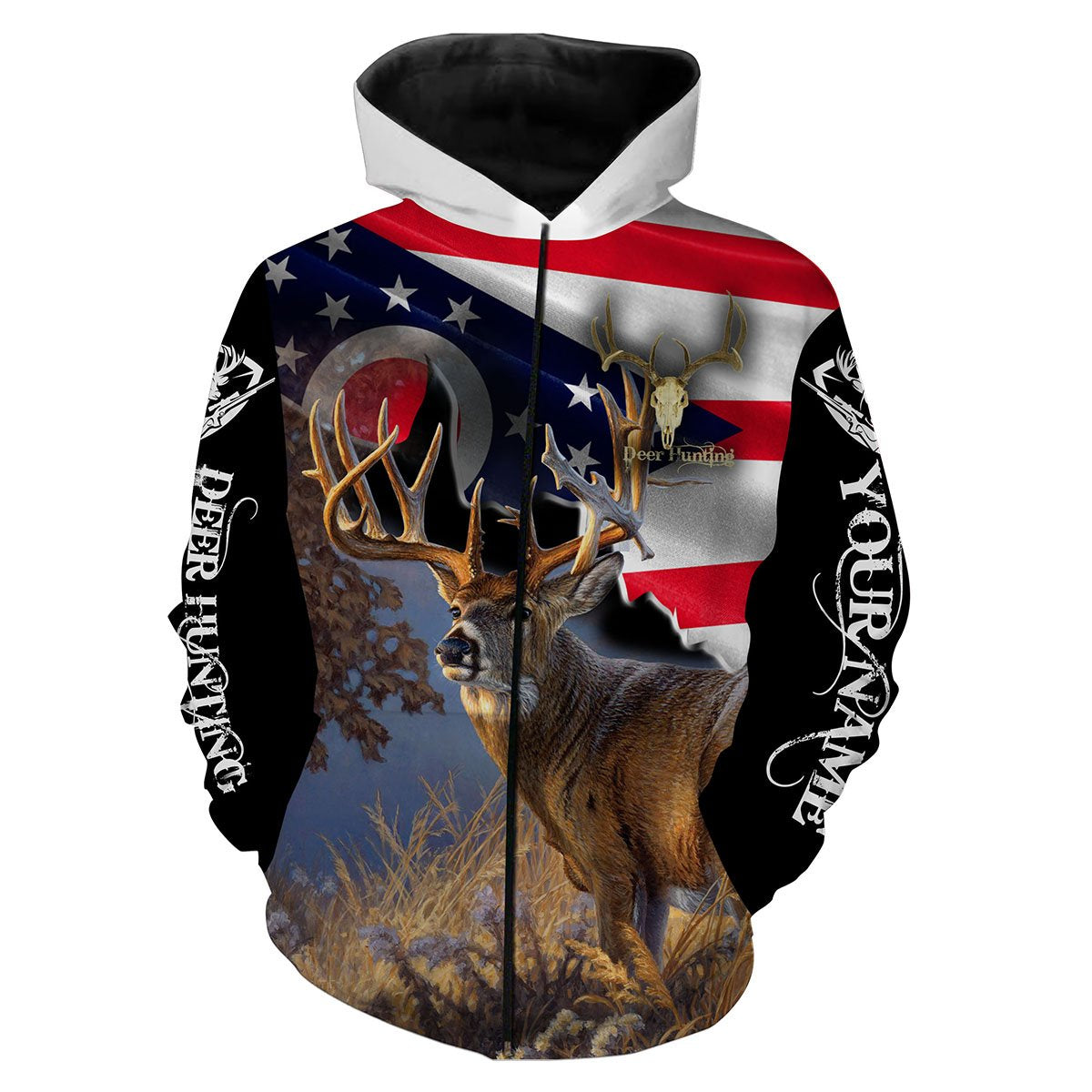 Deer hunting Ohio Flag camo Custom Name 3D All over print Shirts Zip up hoodie