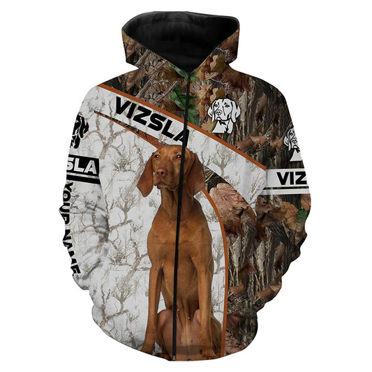 Vizsla Bird hunter Dog Custom Name 3D All Over Print Shirts, Hoodie Personalized Hunting Gifts FSD3756 Zip up hoodie