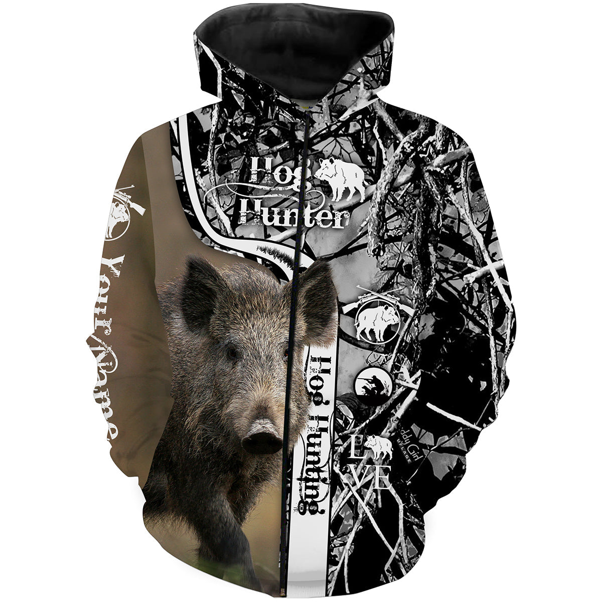 Hog Hunting Black Camo Custom Name 3D All Over Print Shirts - Personalized Hunting Gifts FSD1837