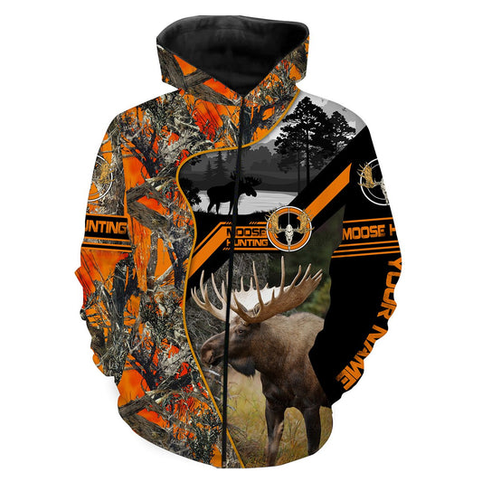 Moose hunting Custom Name 3D All over print Shirts Zip up hoodie