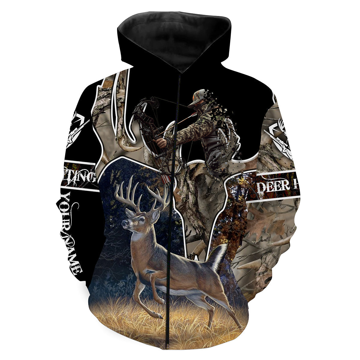 Deer hunting Camo Custom name All over print shirts - personalized hunting gift for men Zip up hoodie