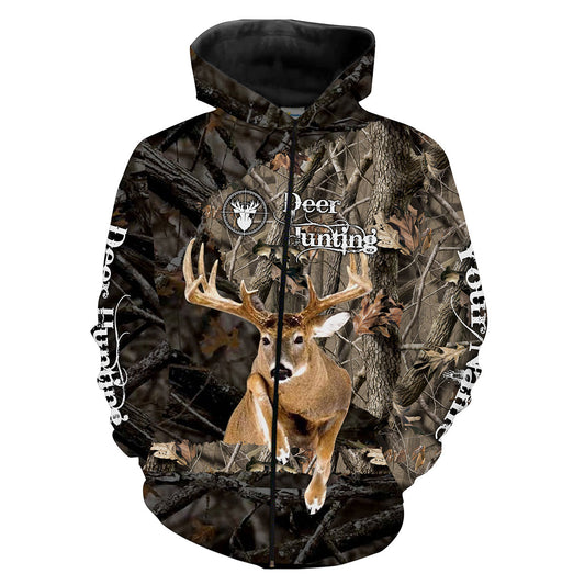 Custom Name buck jumping whitetail deer camouflage all over print shirts Personalized hunting gift FSD2385