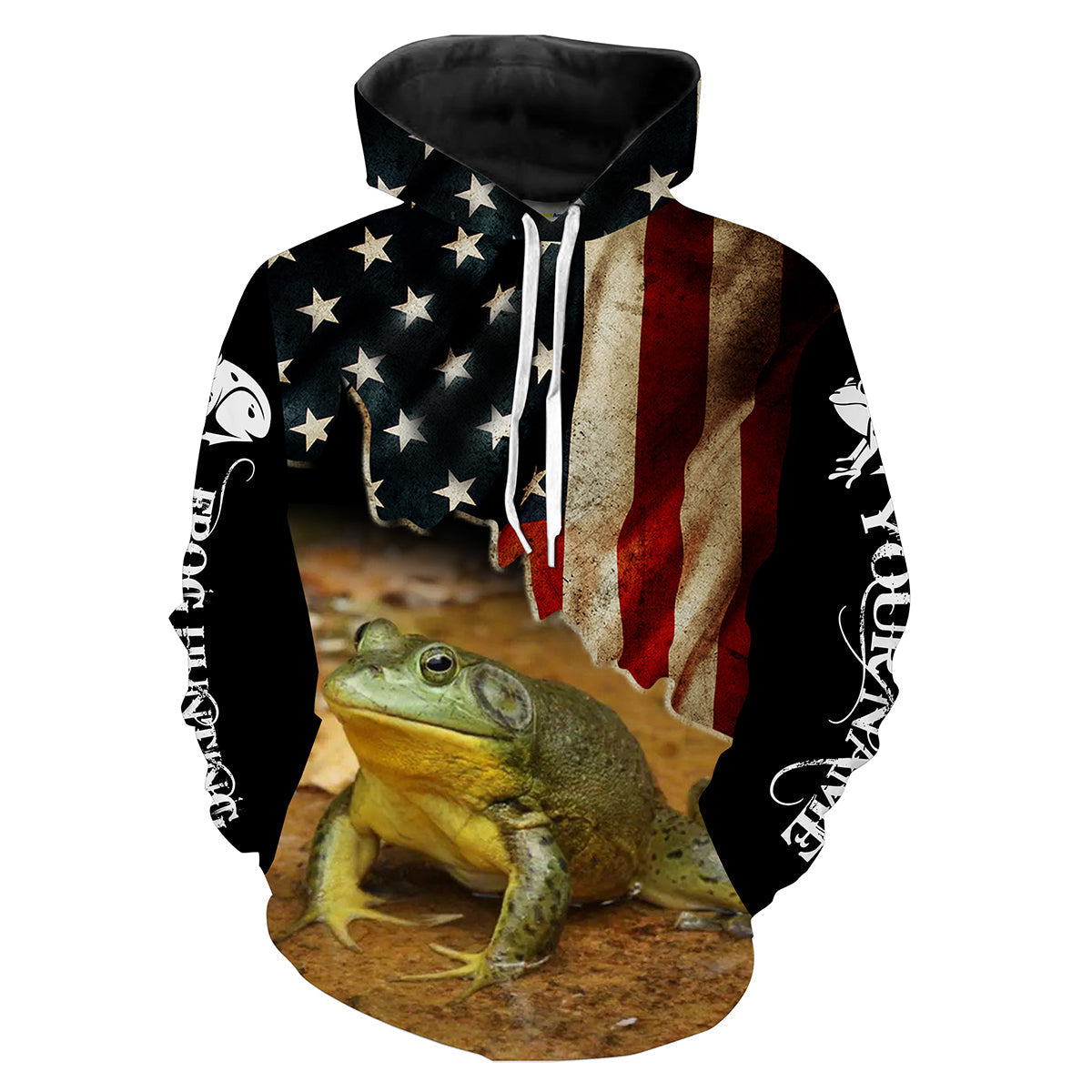 Frog hunting American Flag Patriotic Bullfrogs Custom Name 3D All over printed Shirt