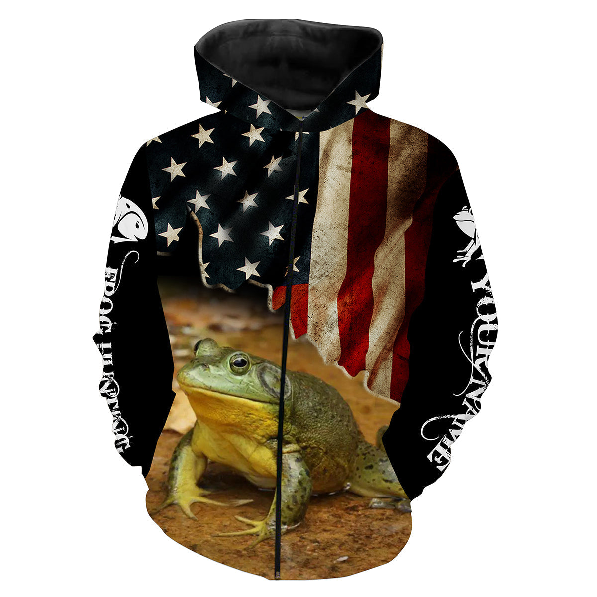 Frog hunting American Flag Patriotic Bullfrogs Custom Name 3D All over printed Shirt