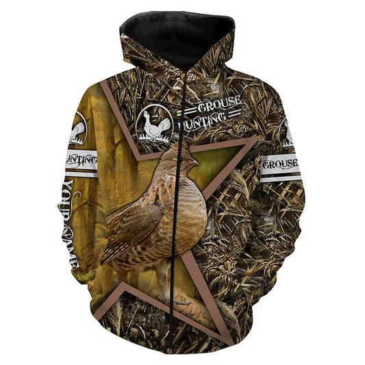 Ruffed Grouse Hunting Camo Customize Name 3D All Over Printed Shirts Zip Up Hoodie Zip Up Hoodie