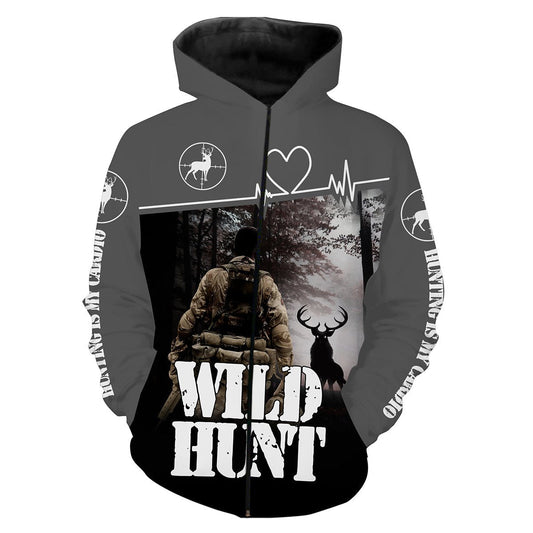 Wild hunt Hunting is my Cardio shirt 3D All over printing T-shirt, Sweatshirt, Long sleeves, Hoodie FSD646 Zip up hoodie