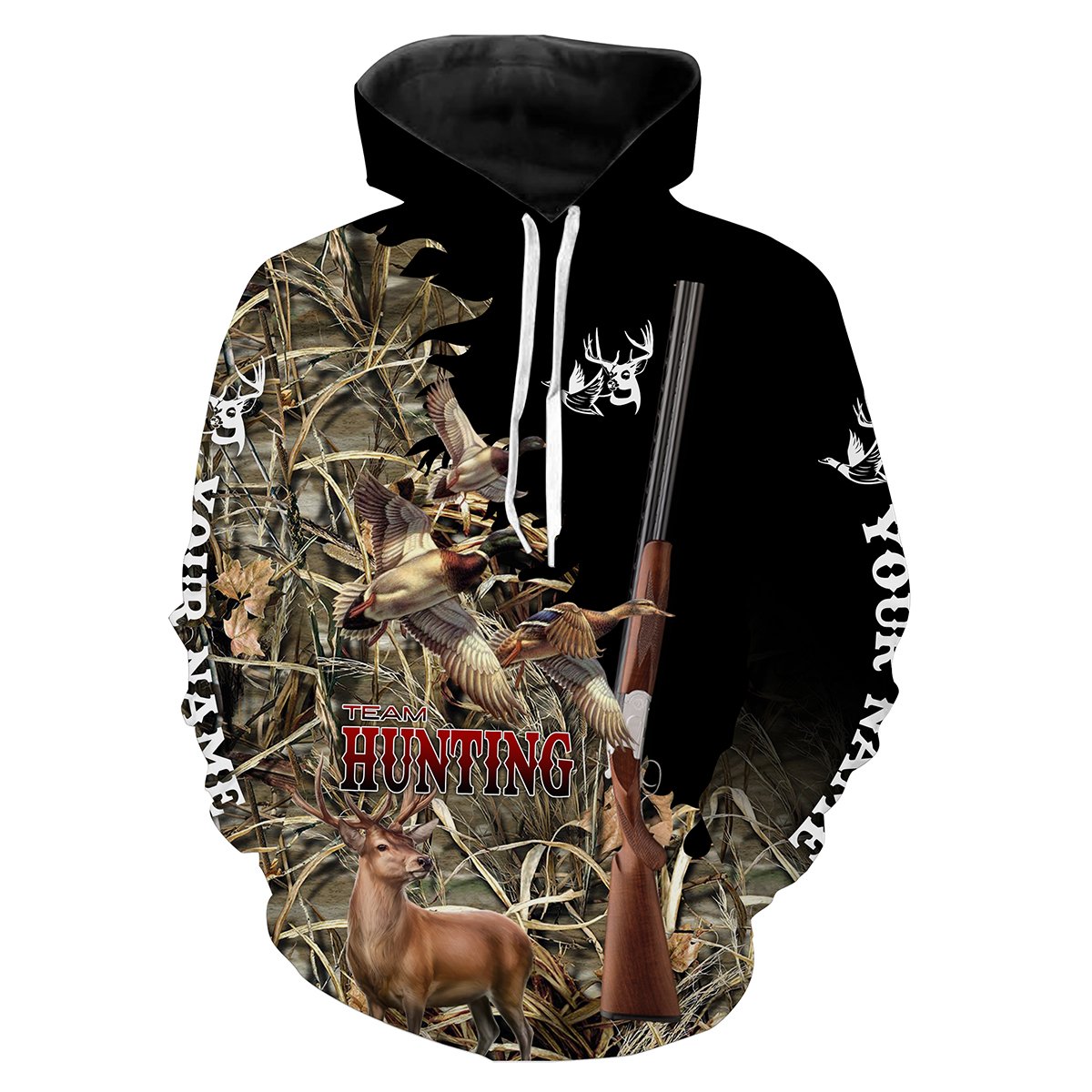 Deer and Duck Hunting Camo Shotgun Hunting Custom Name Full printing Shirts, Personalized Hunting Gift FSD2536